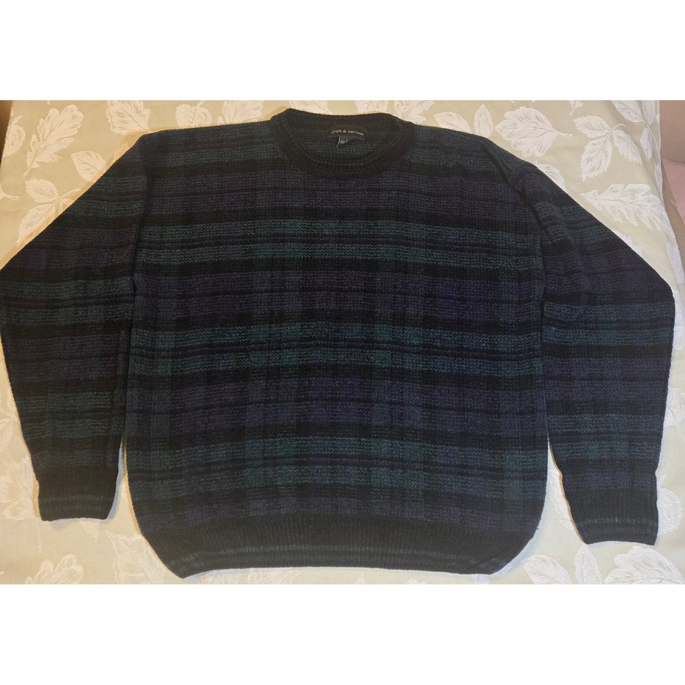 Croft & Barrow Mens Large Blue Green Plaid Crewneck Knit Sweater Pullover
